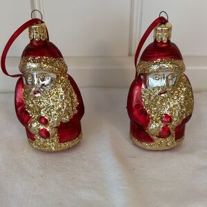 Vintage Czech Republic Glass Red and Gold Glitter Santa Claus Ornaments
